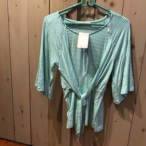 Aqua Striped Tie Front Blouse